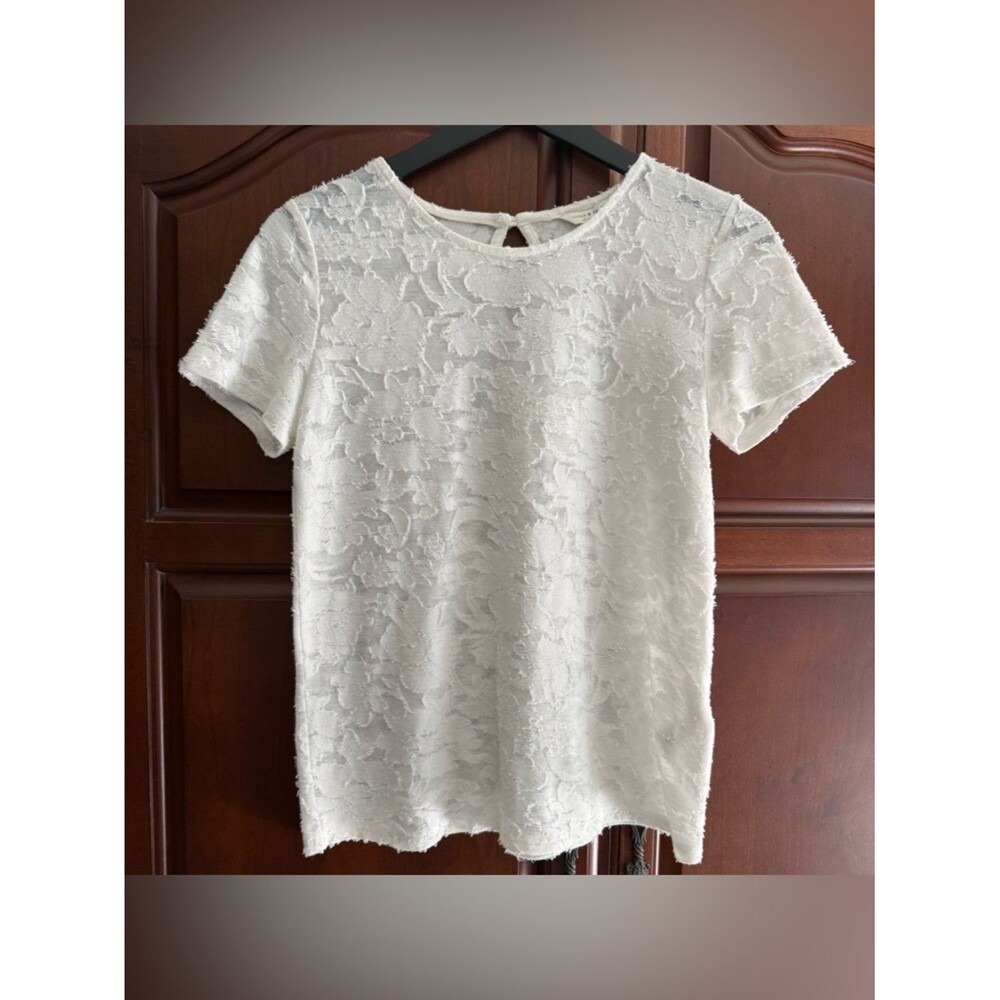 Lucky Brand White Eyelash Textured Knit Short Sleeve Top - Size S